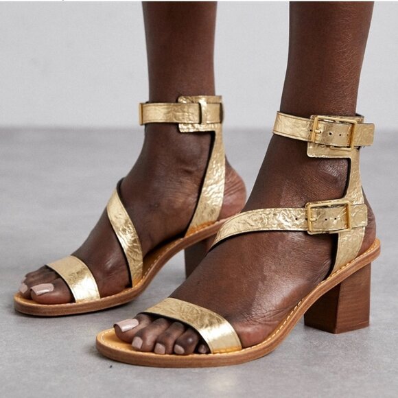 Zadig & Voltaire Cecilia Crinkled Caprese Sandals in Gold 37/ US 6 - Picture 5 of 16